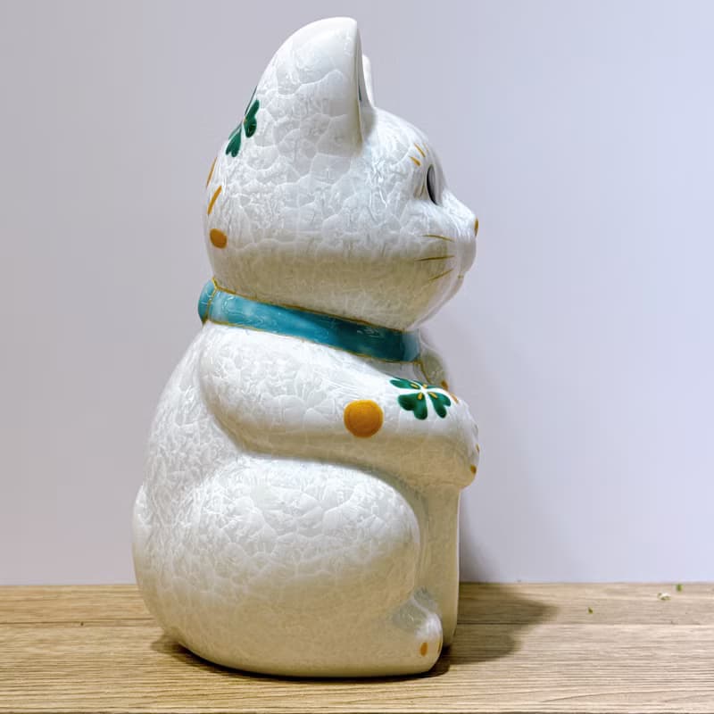 【皓晶聚財】日本清水燒招財貓 | 花結晶白 - 億万両 特大 左