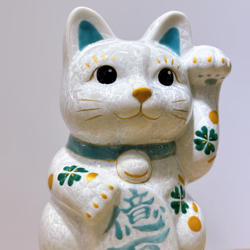 【皓晶聚財】日本清水燒招財貓 | 花結晶白 - 億万両 特大 左