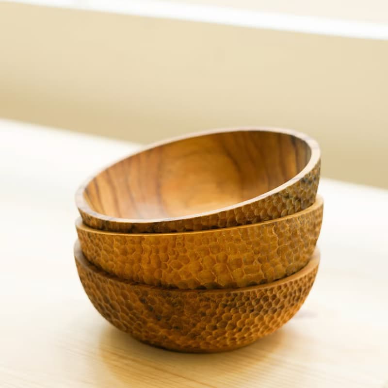 天然柚木碗/碗/飯碗/湯碗-波點款│食用安心不上漆原木製
