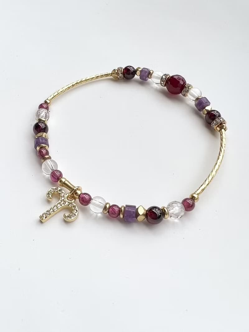 【星座雙鍊 牡羊座】火象星座 紅石榴石 紫水晶 水晶手鍊