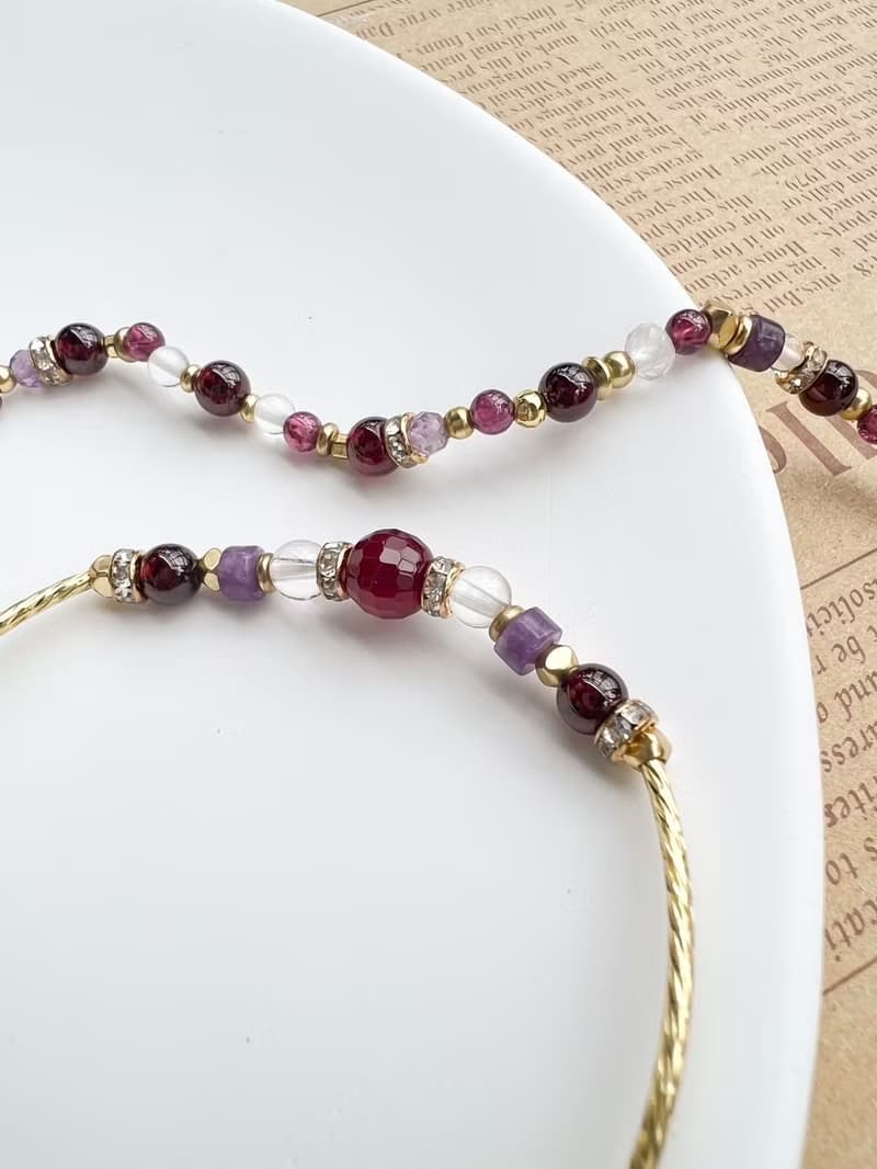 【星座雙鍊 牡羊座】火象星座 紅石榴石 紫水晶 水晶手鍊