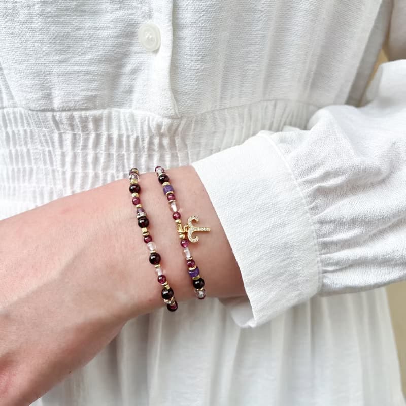【星座雙鍊 牡羊座】火象星座 紅石榴石 紫水晶 水晶手鍊