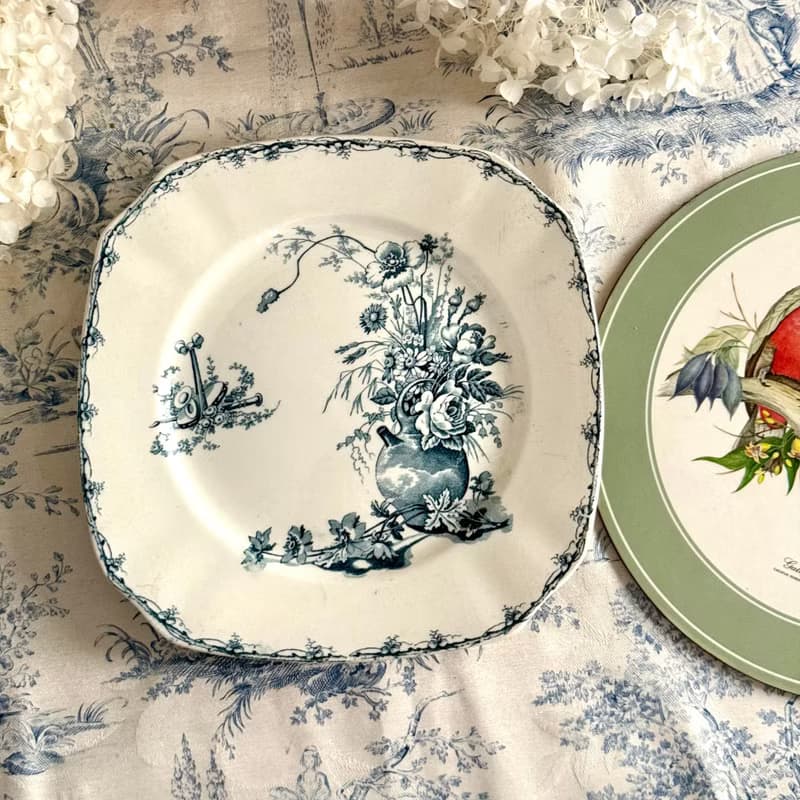 40515- 罕見法國K&G Luneville四方型餐盤 CHAMPÉTRE系列 23.5cm