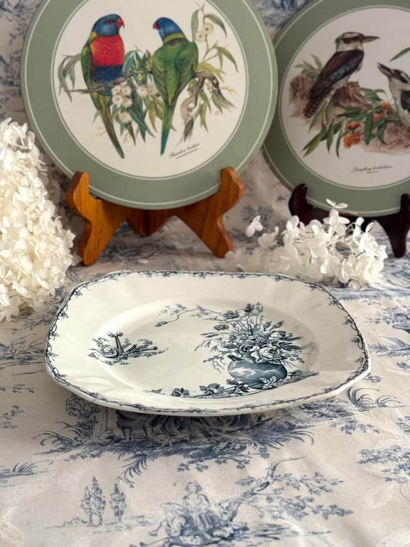 40515- 罕見法國K&G Luneville四方型餐盤 CHAMPÉTRE系列 23.5cm