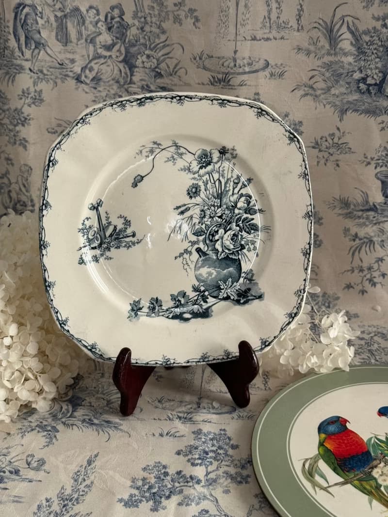 40515- 罕見法國K&G Luneville四方型餐盤 CHAMPÉTRE系列 23.5cm