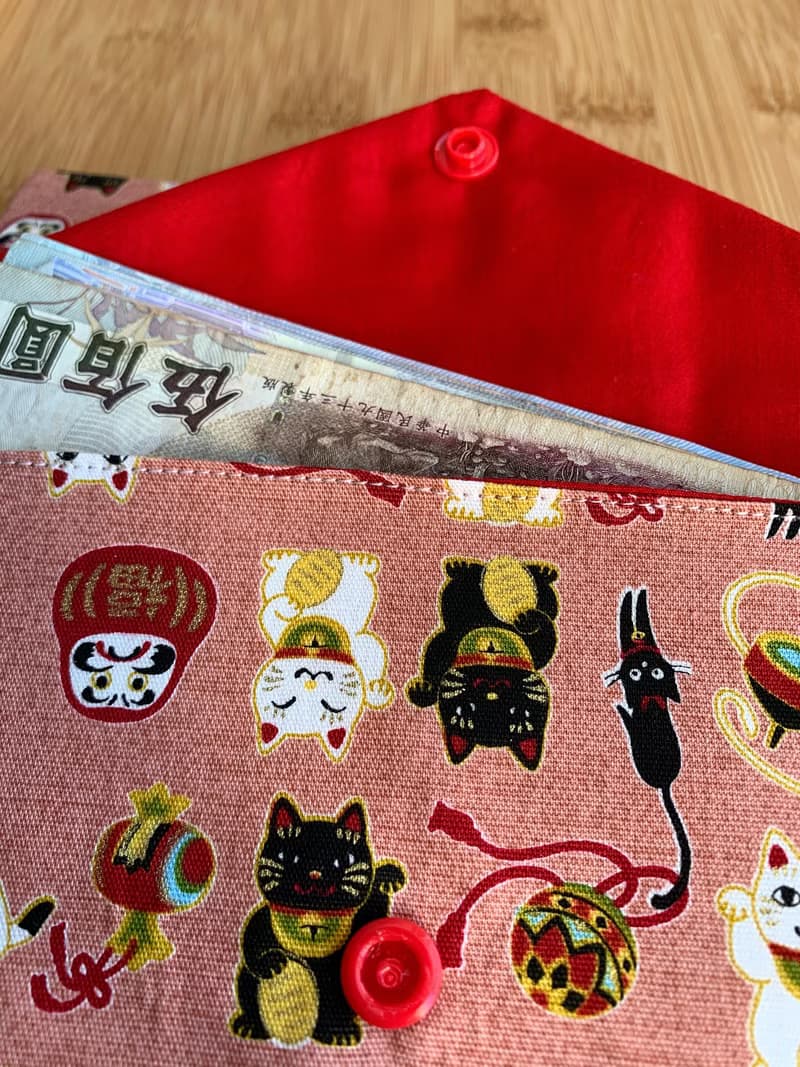 浪漫招財貓-豆沙粉 婚禮  橫式收納袋 衛生棉收納袋 存摺袋