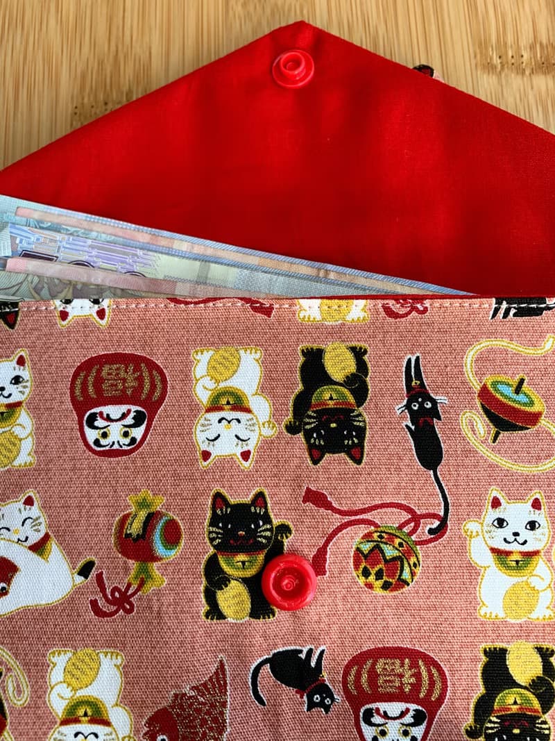 浪漫招財貓-豆沙粉 婚禮  橫式收納袋 衛生棉收納袋 存摺袋