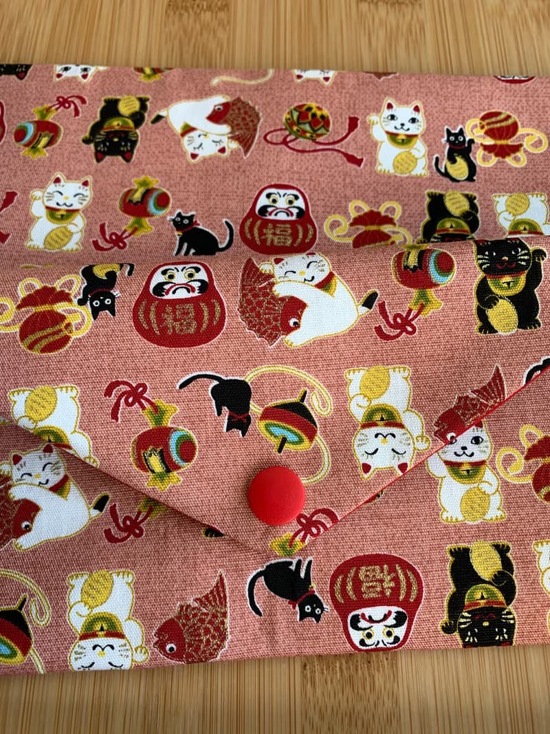 浪漫招財貓-豆沙粉 婚禮  橫式收納袋 衛生棉收納袋 存摺袋