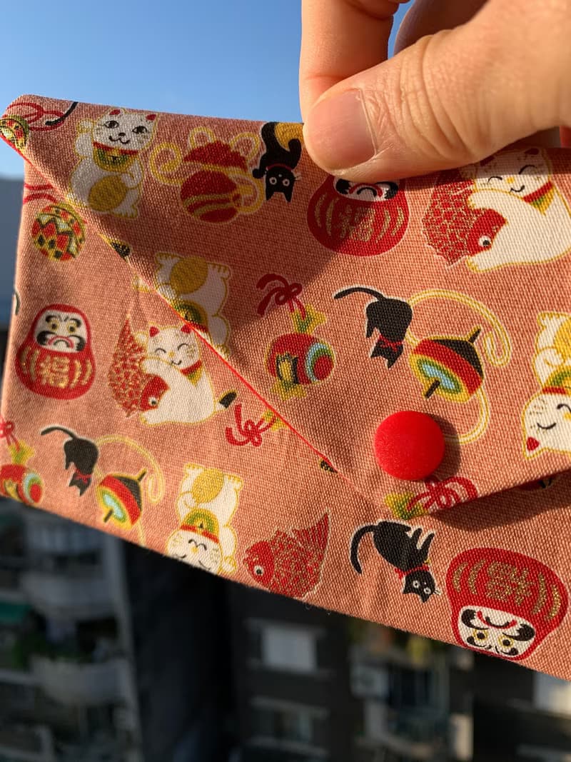 浪漫招財貓-豆沙粉 婚禮  橫式收納袋 衛生棉收納袋 存摺袋