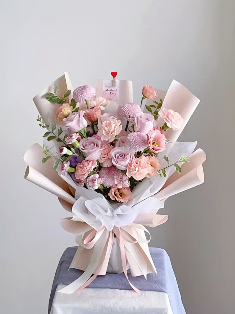 【鮮花】粉紫色玫瑰康乃馨鮮花花束