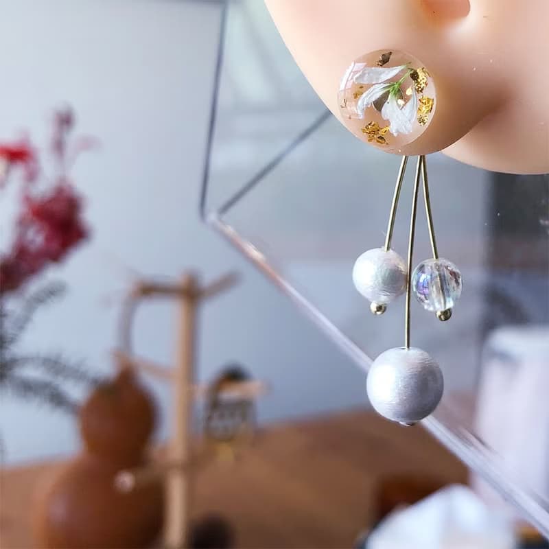 【茜作】乾燥花手工定制 耳釘 耳環 耳夾 耳針 AB款耳釘 兩戴設計