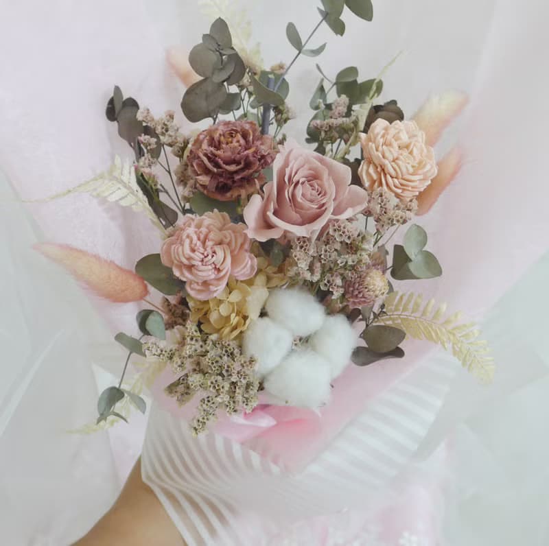 清新裸粉花束禮物 結婚捧花永生乾燥花畢業謝師禮物生日畢業禮物