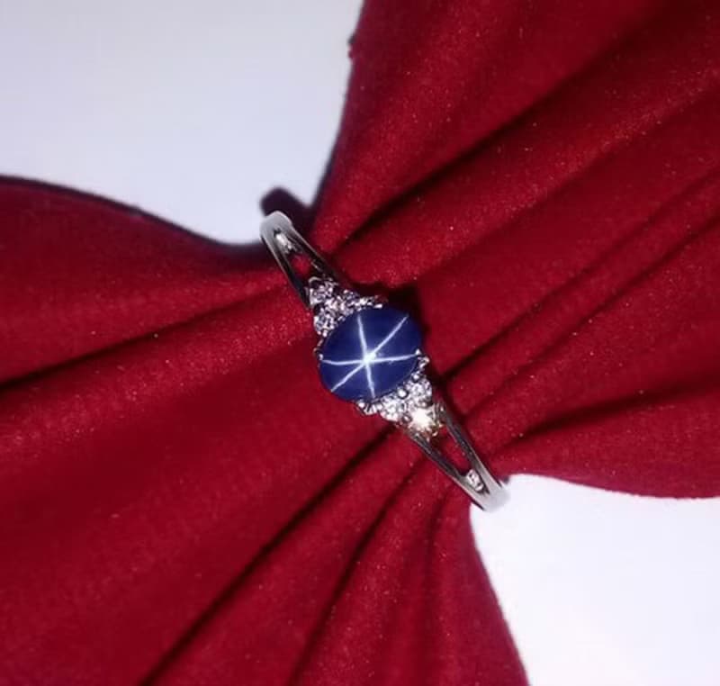 Natural star sapphier ring silver sterling birthday size 7.0 free resize