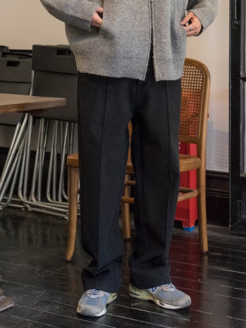 PANTS 秋冬厚款垂感直筒褲復古中縫線設計加絨保暖鬆緊腰休閒長褲