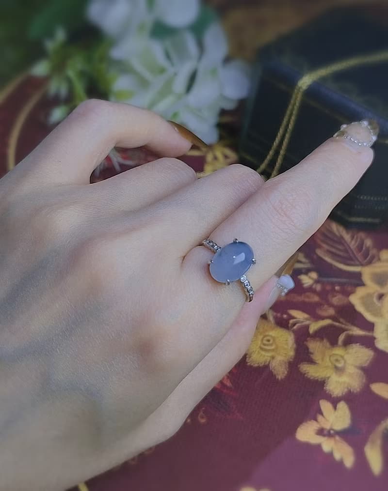 招財•貴人|夢幻冰膠星空濃藍紫飄花|緬甸A貨翡翠純銀簡約戒指