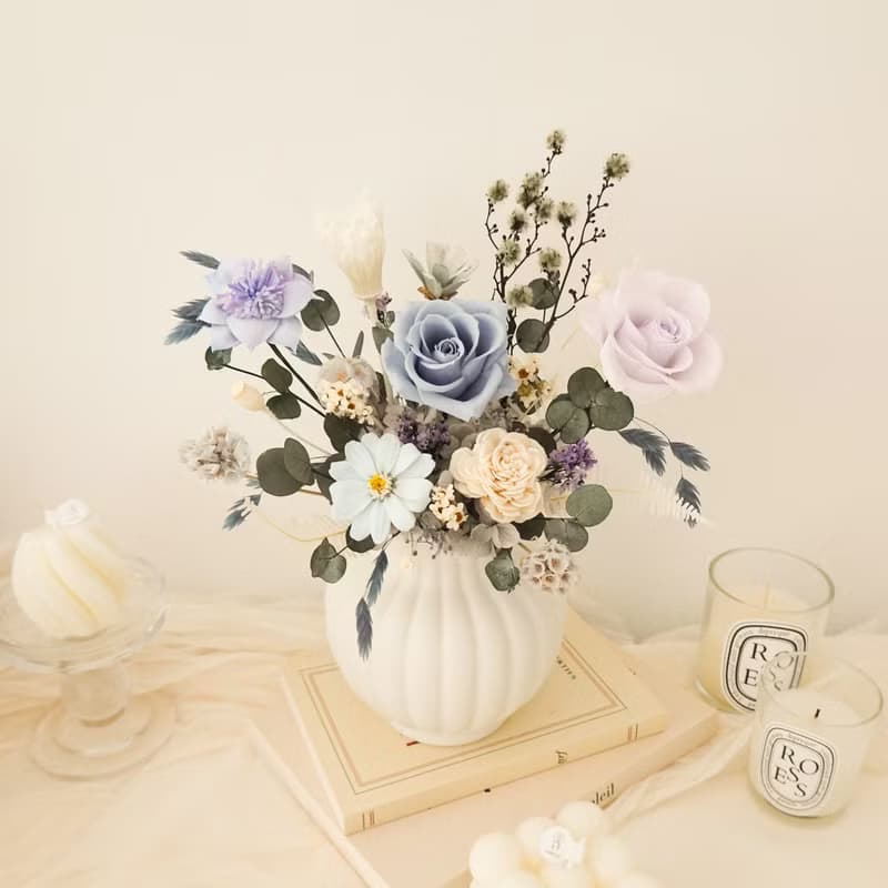 曲線瓶盆花-天藍色