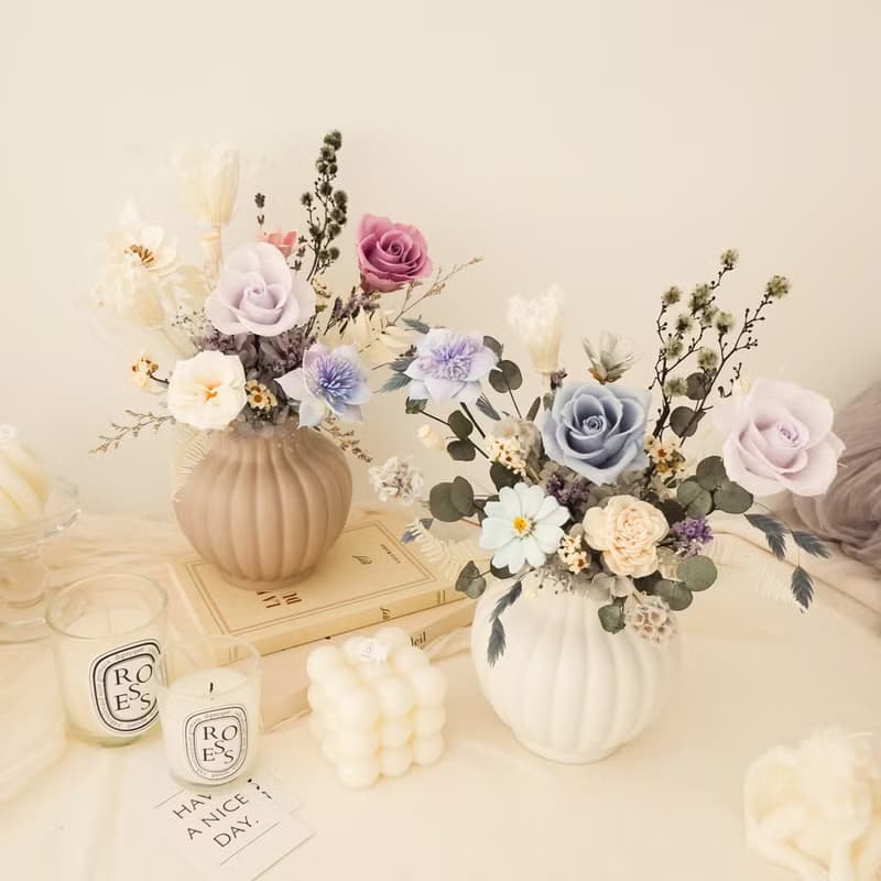 曲線瓶盆花-天藍色