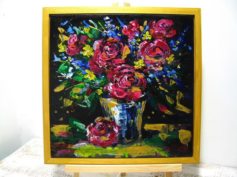 Abstract Acrylic Flower Bouquet Canvas Panel Framed Art Gift