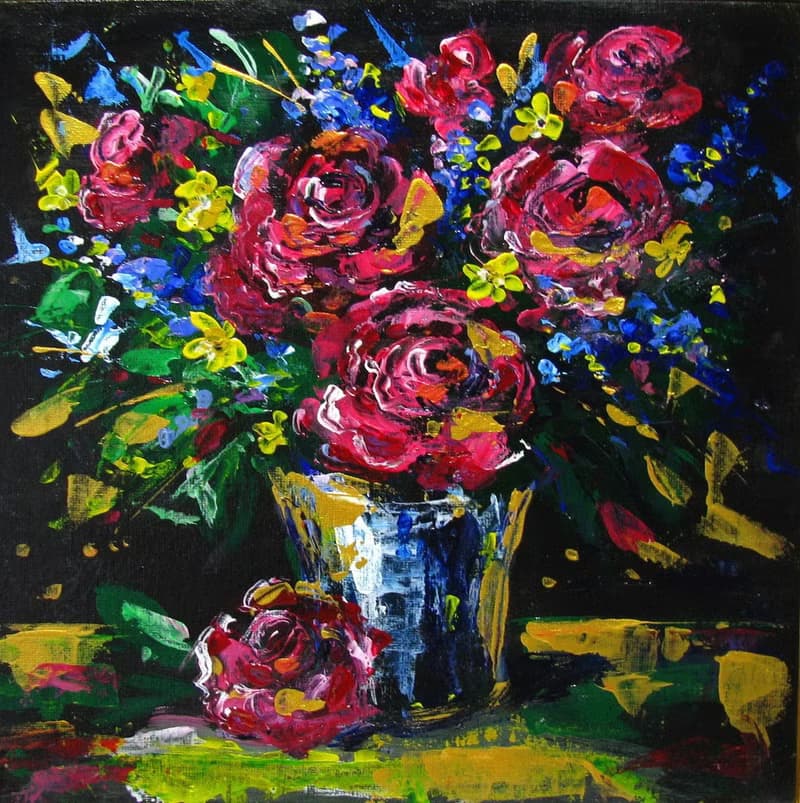 Abstract Acrylic Flower Bouquet Canvas Panel Framed Art Gift