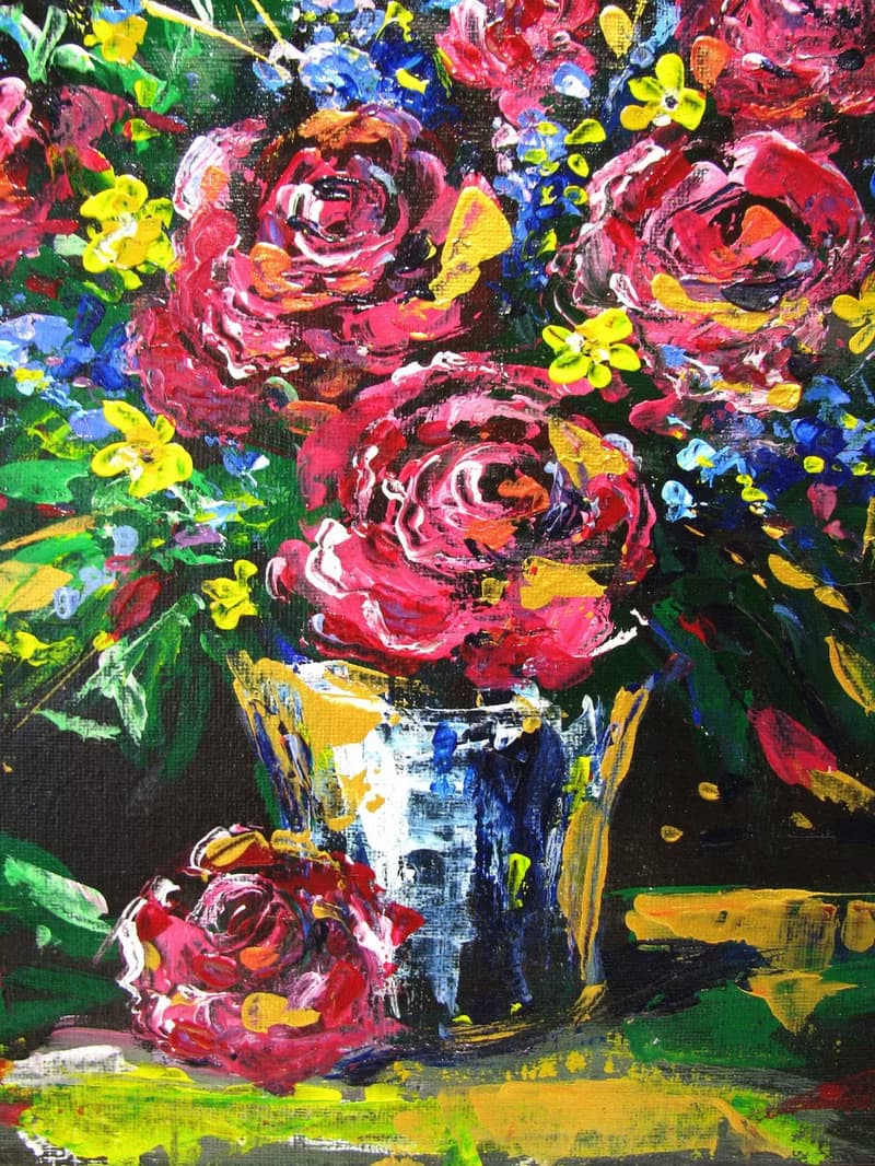 Abstract Acrylic Flower Bouquet Canvas Panel Framed Art Gift