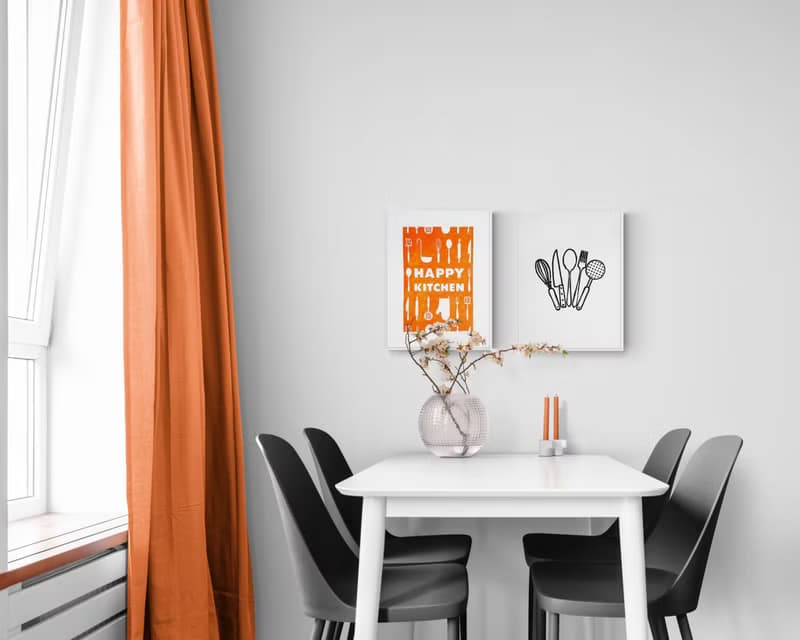 Orange utensils pattern Happy kitchen sign Linocut print Simple original artwork