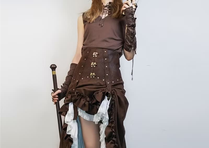蒸汽朋克 steampunk穿繩抽帶 復古半指手袖