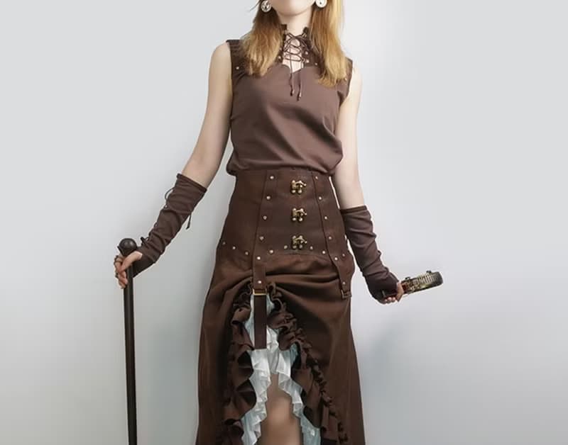 蒸汽朋克 steampunk穿繩抽帶 復古半指手袖