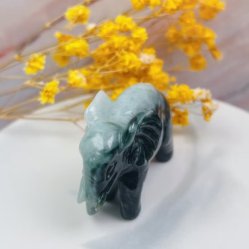 【吉象如意】飄花翡翠大象擺飾 | 天然緬甸玉A貨翡翠 | 送禮