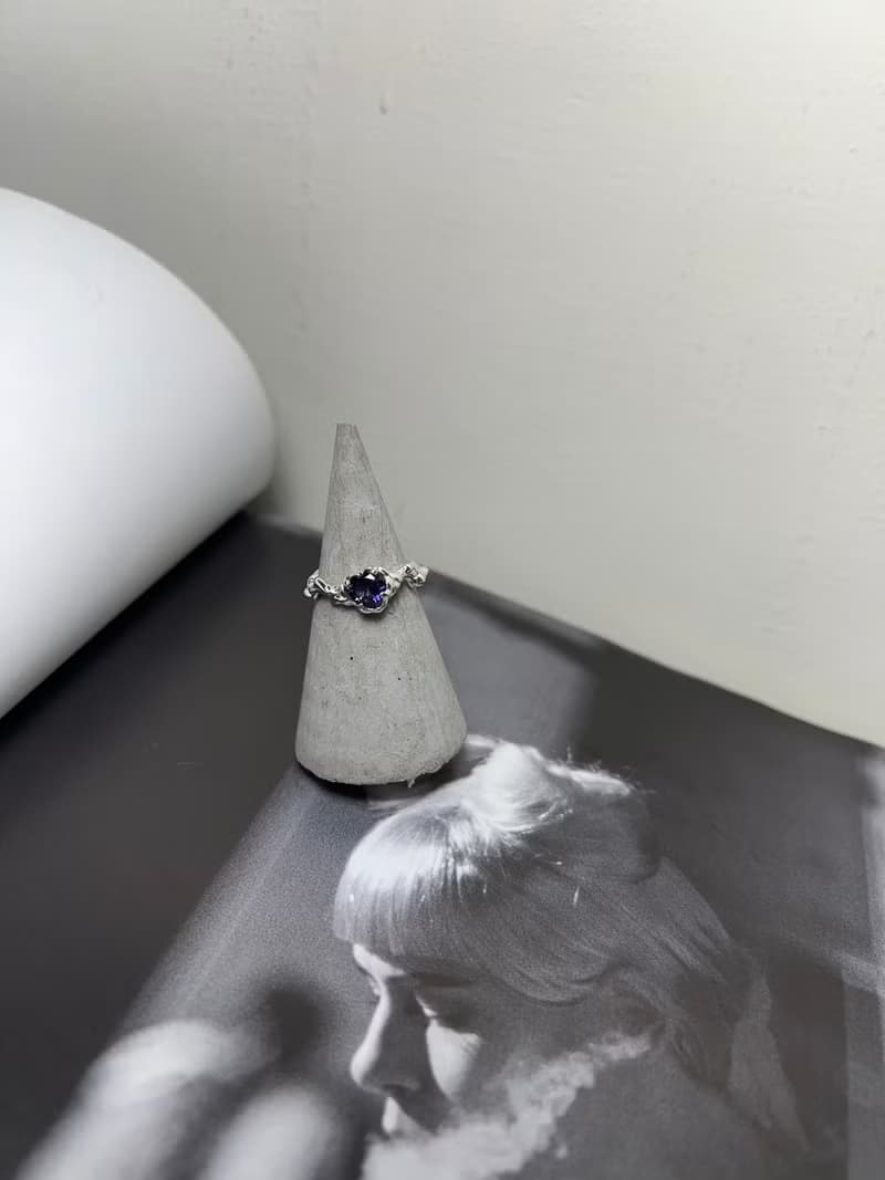愛心型菫青石 流動純銀寶石 戒指