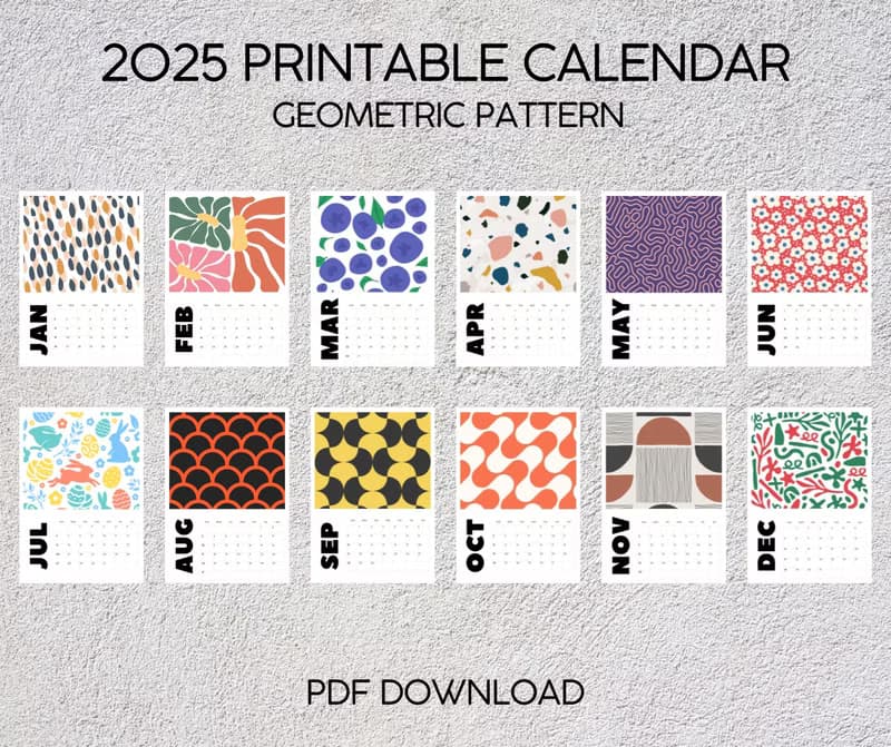 【數位】Calendar 2025 Geometric Pattern 2025, 2025 calendar portrait, 2025 printable