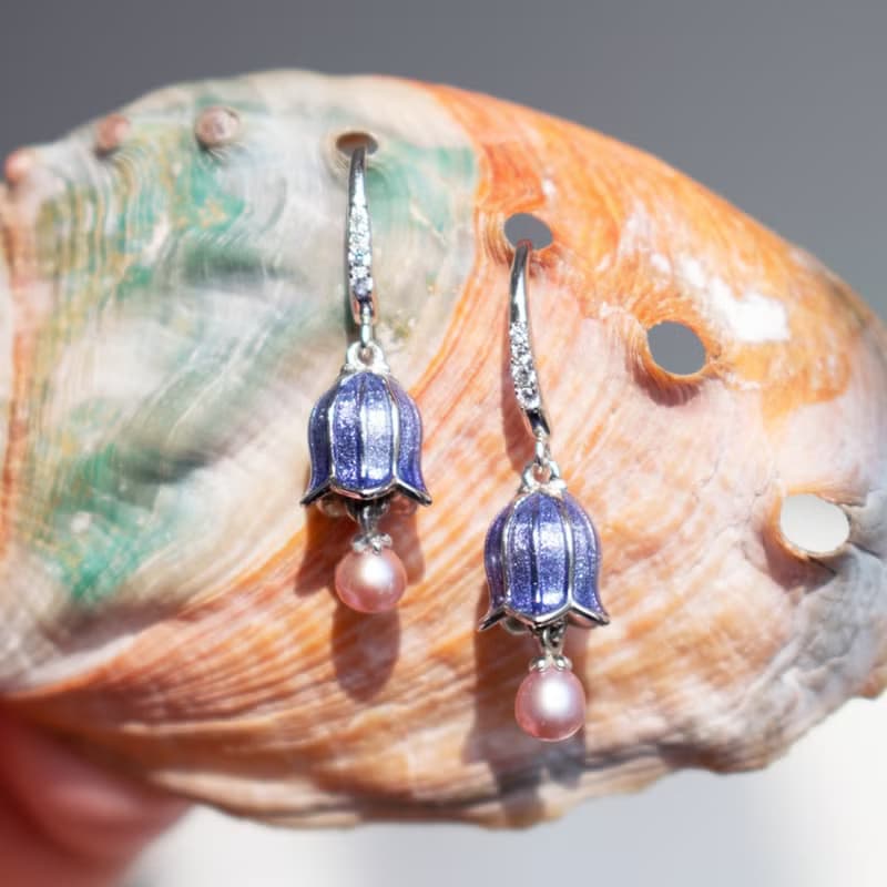 彌諳【風鈴草耳環】精緻設計款琺琅925銀鍍金輕珠寶耳飾