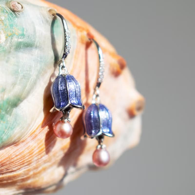 彌諳【風鈴草耳環】精緻設計款琺琅925銀鍍金輕珠寶耳飾