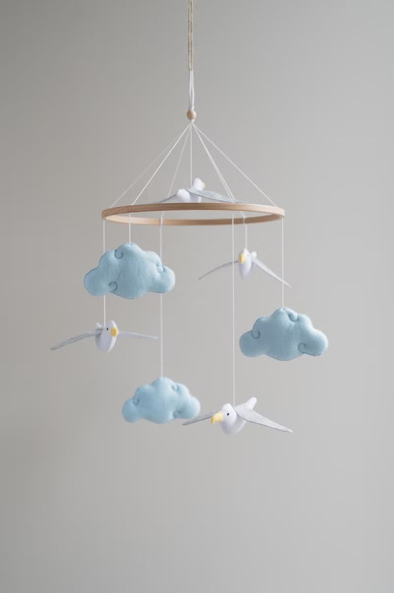 Seagull mobile, ocean nursery decor, naitucal baby shower