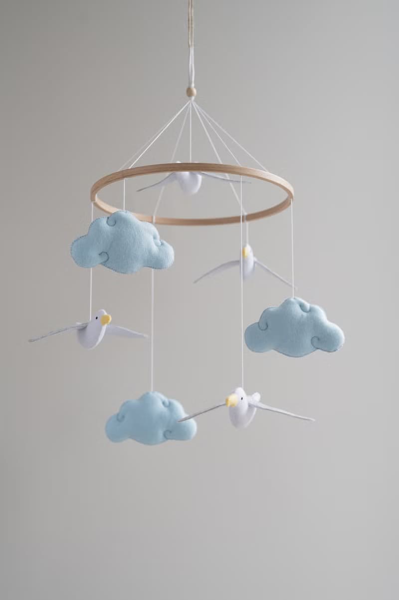 Seagull mobile, ocean nursery decor, naitucal baby shower