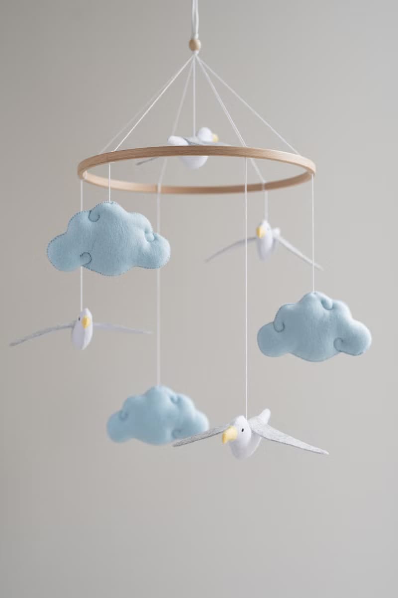 Seagull mobile, ocean nursery decor, naitucal baby shower