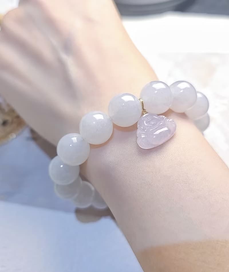 招財•貴人•桃花•樂活|純18k金冰膠粉紫佛公隨意扣|緬甸A貨翡翠