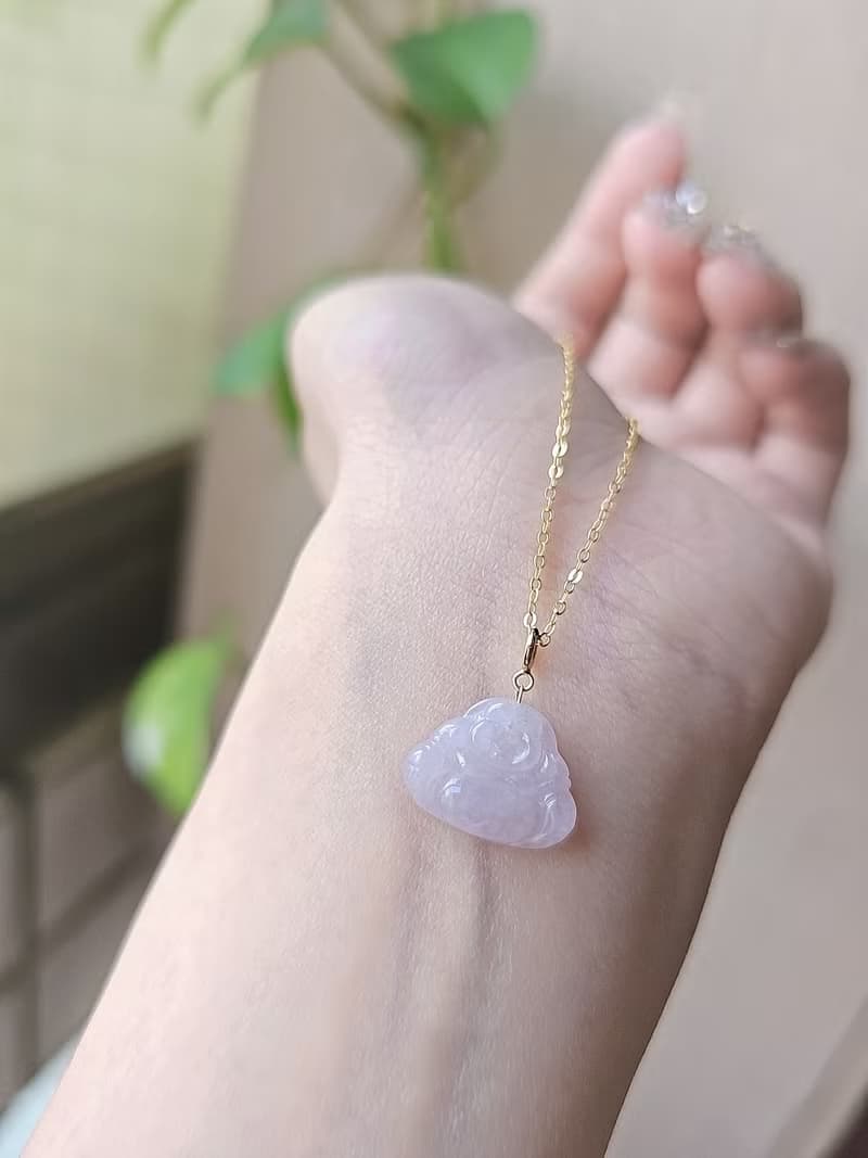 招財•貴人•桃花•樂活|純18k金冰膠粉紫佛公隨意扣|緬甸A貨翡翠