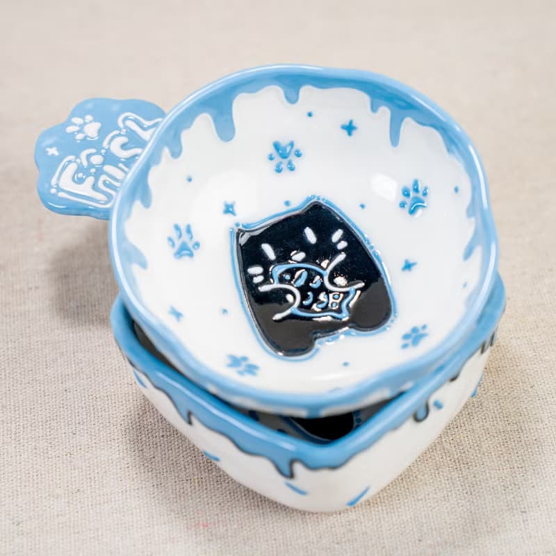Blue Cat Kitchenware Collection, Small Black Coffee Mug, Cute Tiny Cat Ring Dish