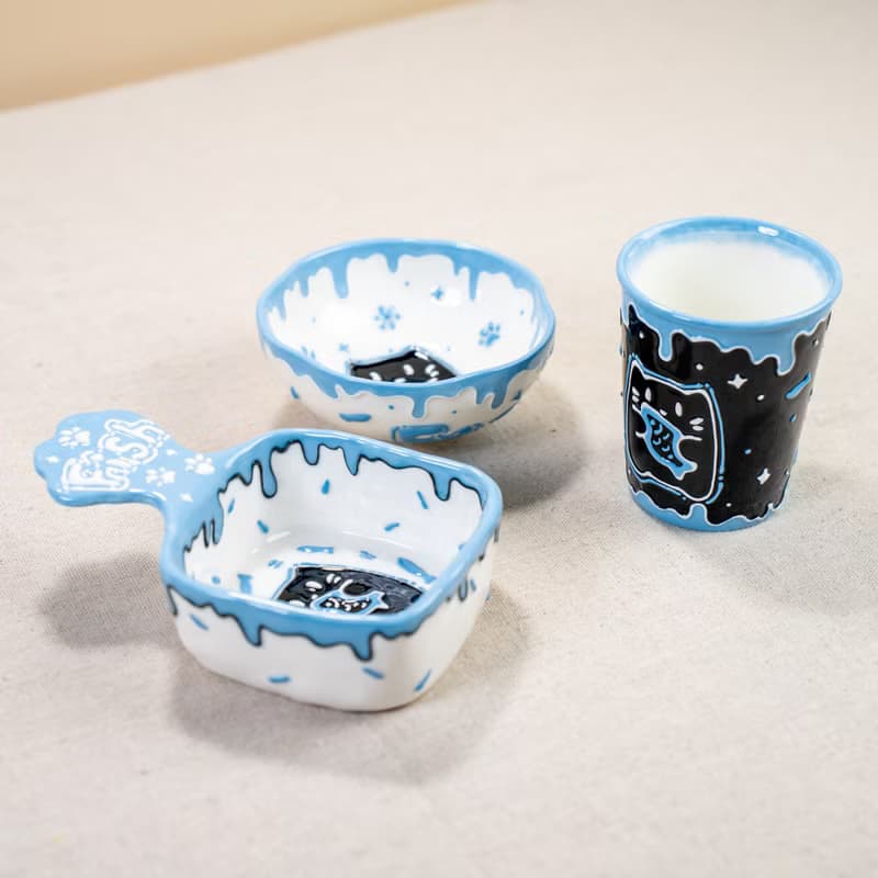 Blue Cat Kitchenware Collection, Small Black Coffee Mug, Cute Tiny Cat Ring Dish