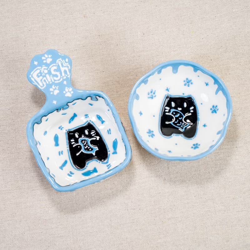 Blue Cat Kitchenware Collection, Small Black Coffee Mug, Cute Tiny Cat Ring Dish