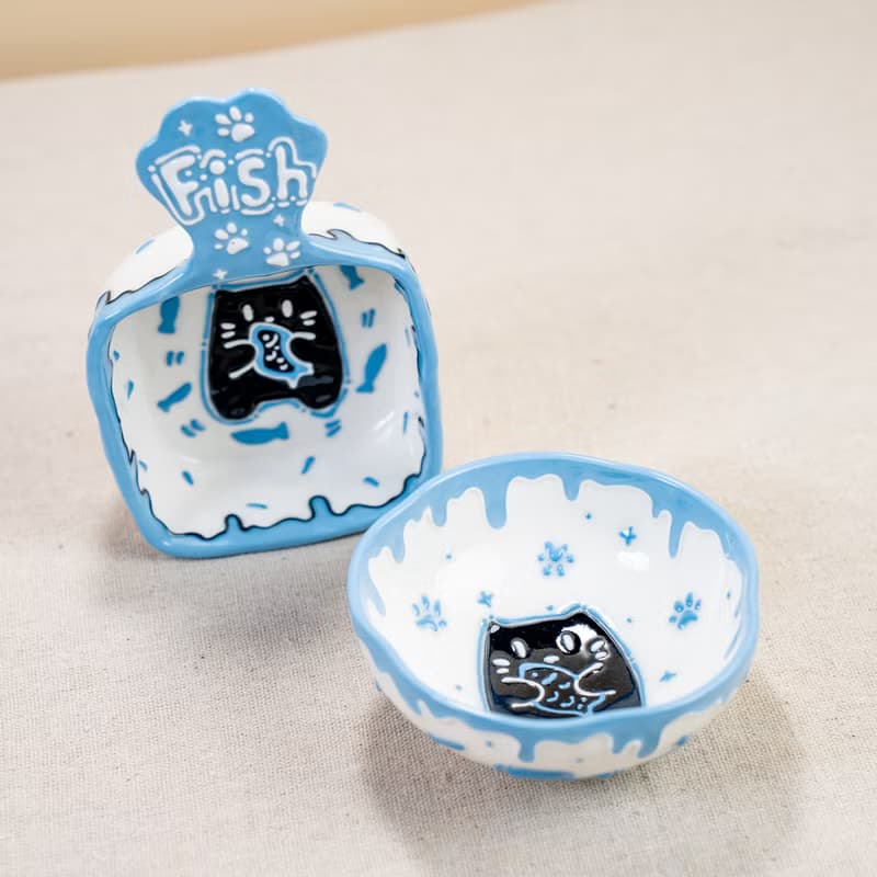 Blue Cat Kitchenware Collection, Small Black Coffee Mug, Cute Tiny Cat Ring Dish