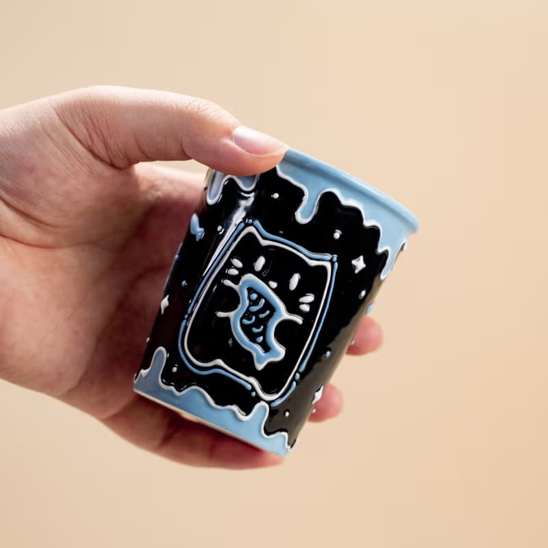 Blue Cat Kitchenware Collection, Small Black Coffee Mug, Cute Tiny Cat Ring Dish
