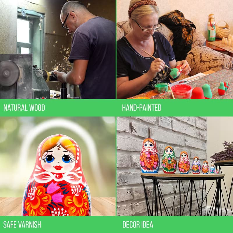 Cute Nesting Dolls - Classic Russian Doll with Bouquet of Bellflowers and Lilies