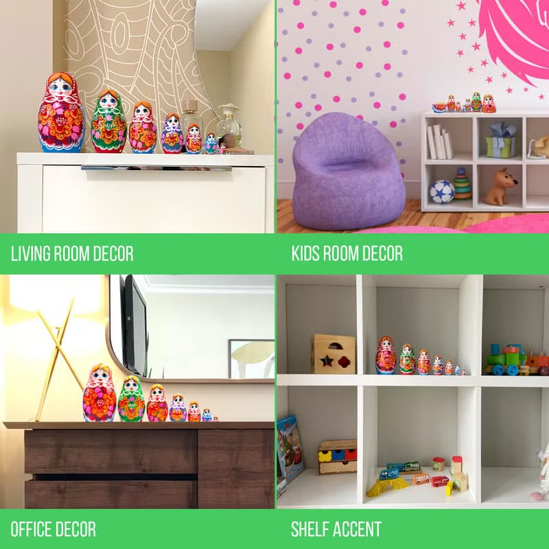 Cute Nesting Dolls - Classic Russian Doll with Bouquet of Bellflowers and Lilies