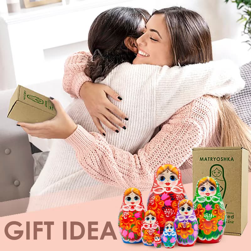 Cute Nesting Dolls - Classic Russian Doll with Bouquet of Bellflowers and Lilies