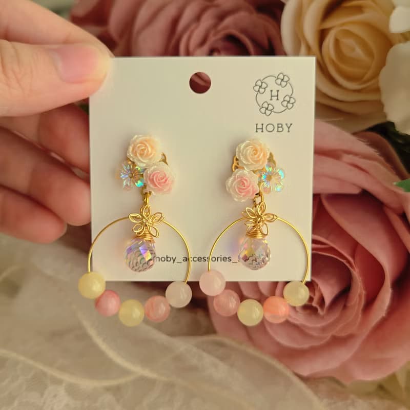 嘉年華 花 耳環/耳釘/耳夾 原創 手作 送禮 水晶