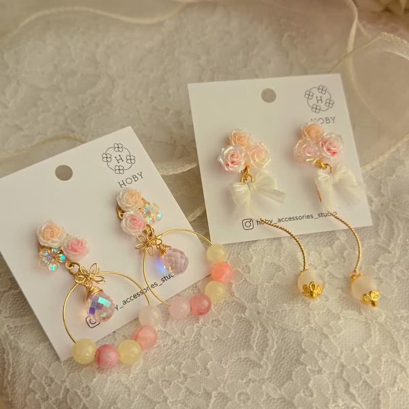 嘉年華 花 耳環/耳釘/耳夾 原創 手作 送禮 水晶