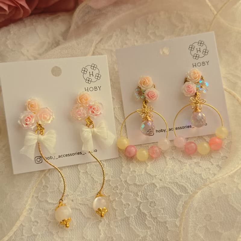 嘉年華 花 耳環/耳釘/耳夾 原創 手作 送禮 水晶