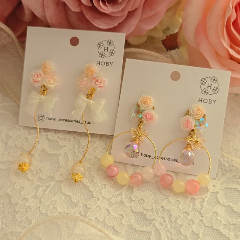 嘉年華 花 耳環/耳釘/耳夾 原創 手作 送禮 水晶