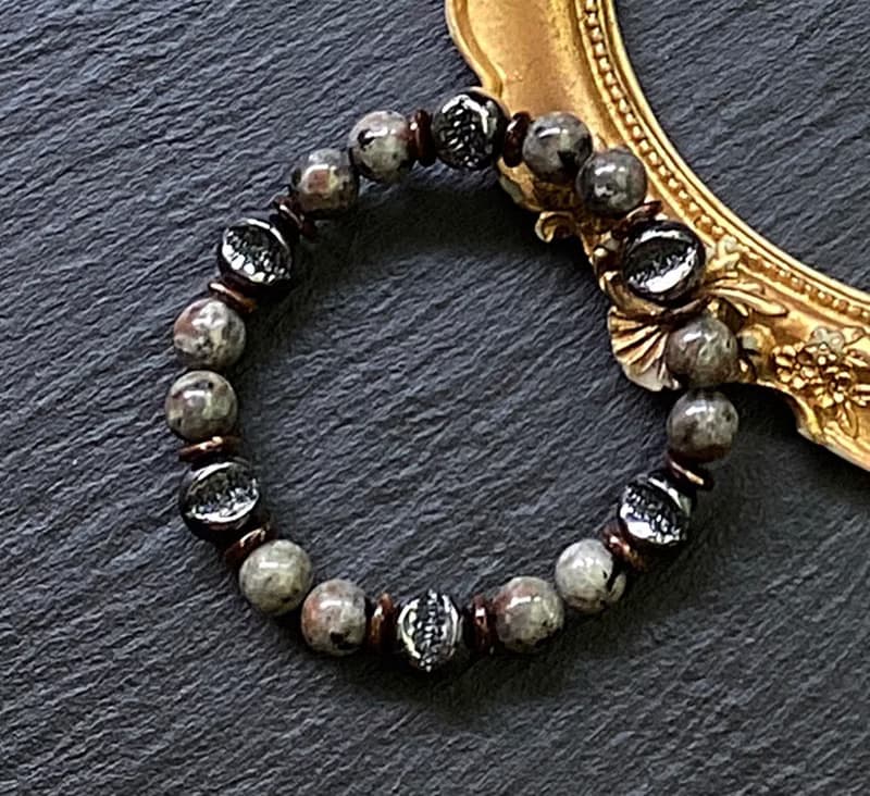 招財聚財 凝神定心開發智慧-黑膽石開口笑x火焰石x椰殼天然石手鍊